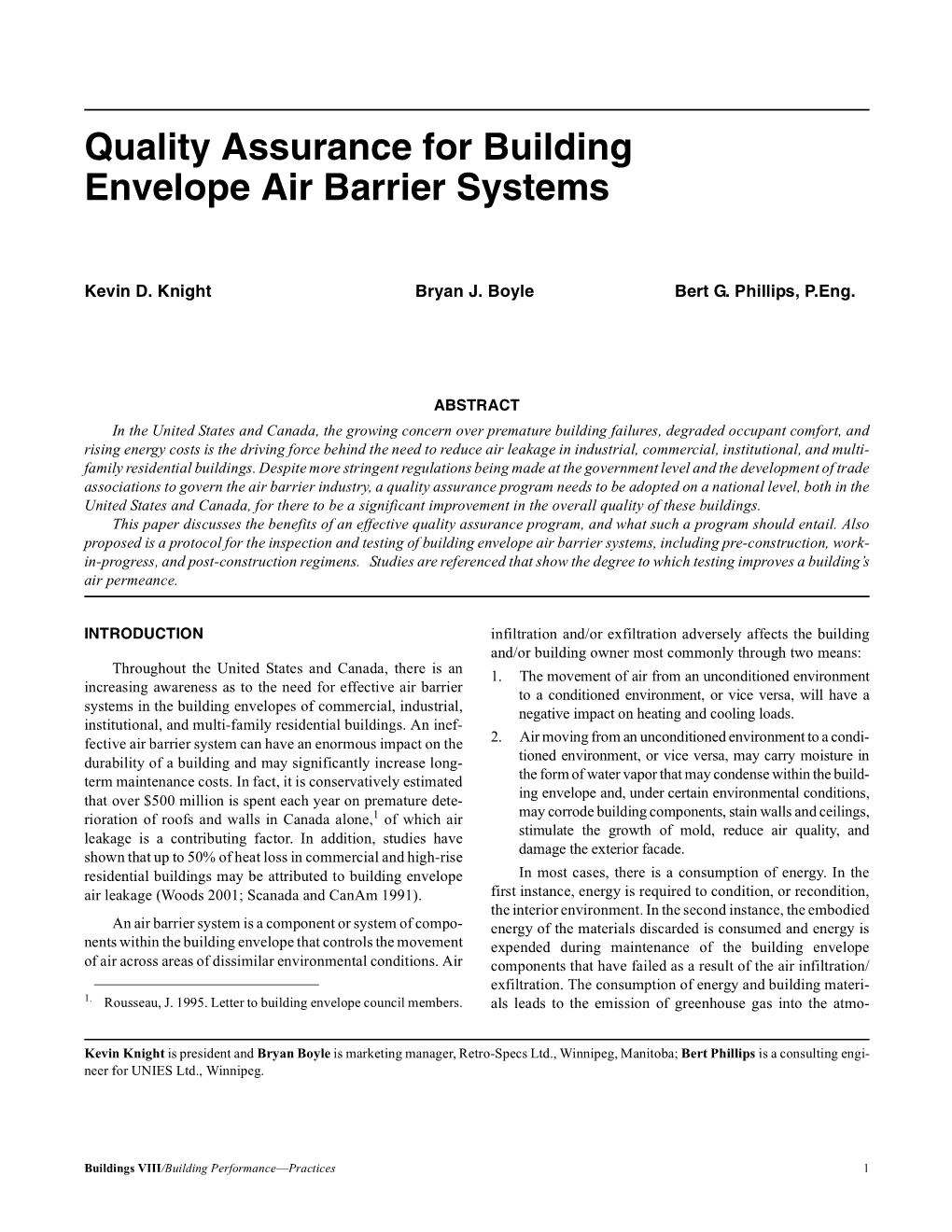 Quality Assurance for Building Envelope Air Barrier Systems