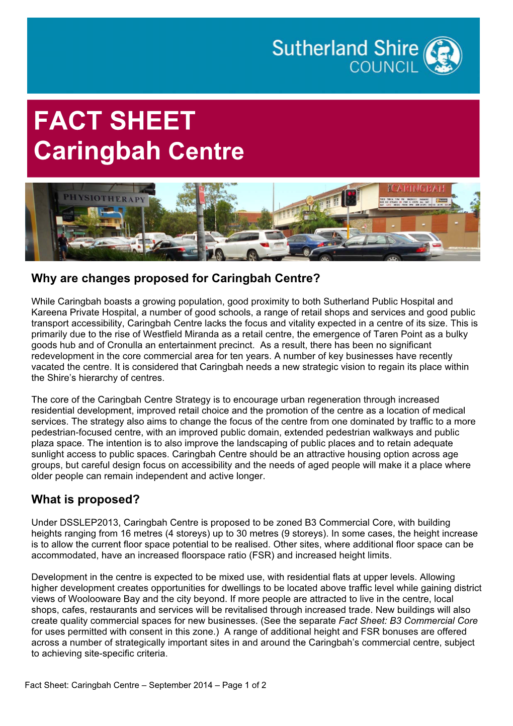 FACT SHEET Caringbah Centre