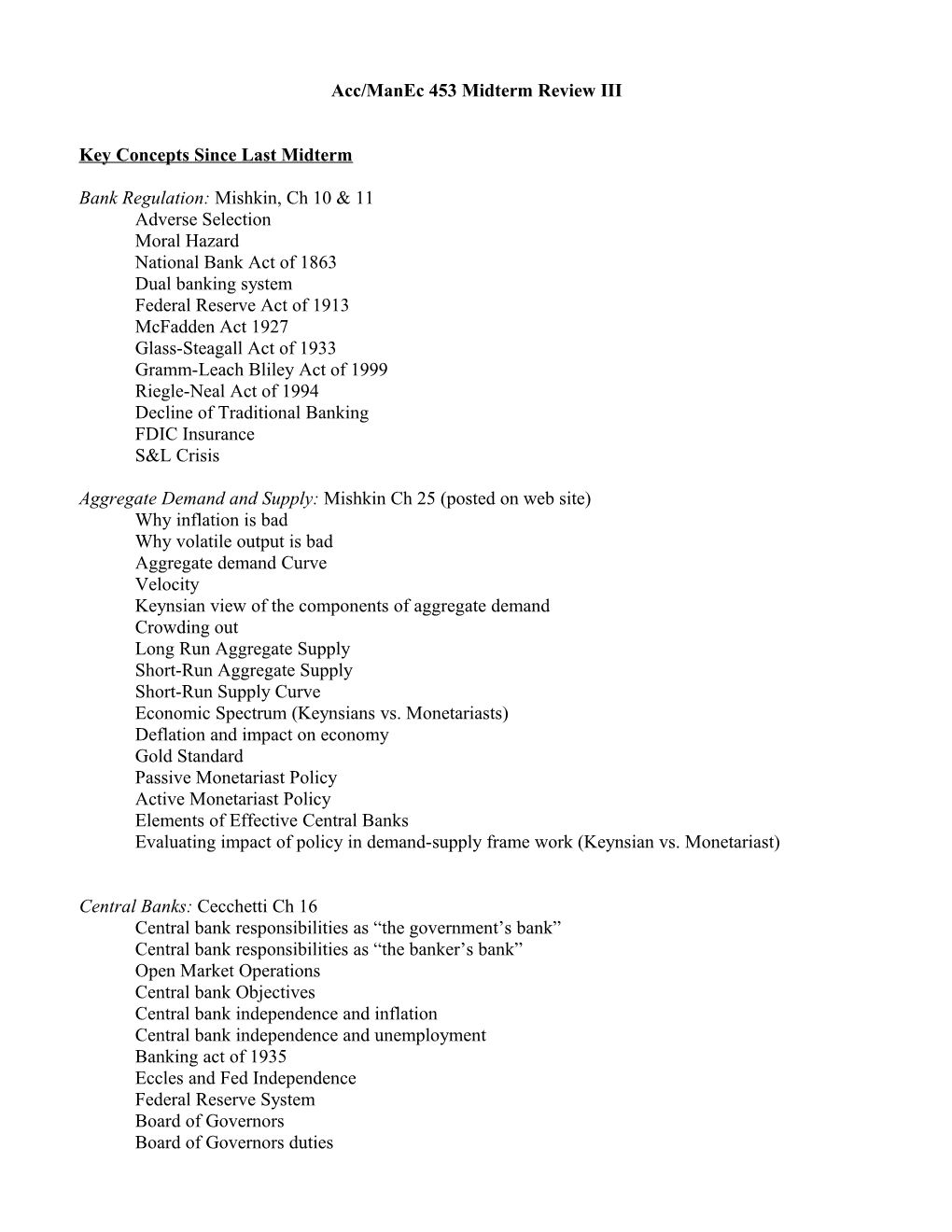 Acc/Manec 453 Midterm Review III