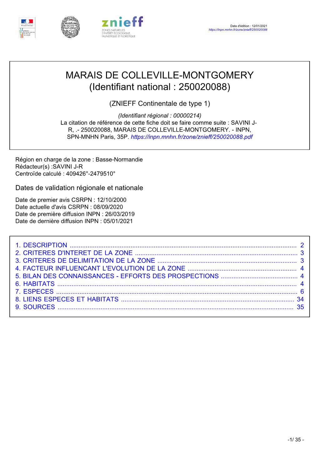 MARAIS DE COLLEVILLE-MONTGOMERY (Identifiant National : 250020088)