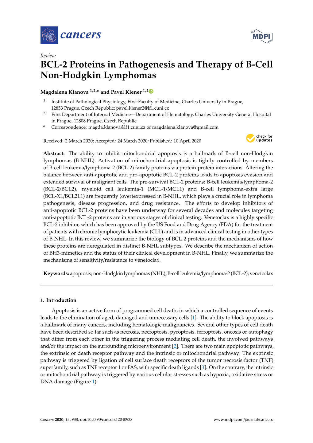 BCL-2 Proteins in Pathogenesis and Therapy of B-Cell Non-Hodgkin Lymphomas