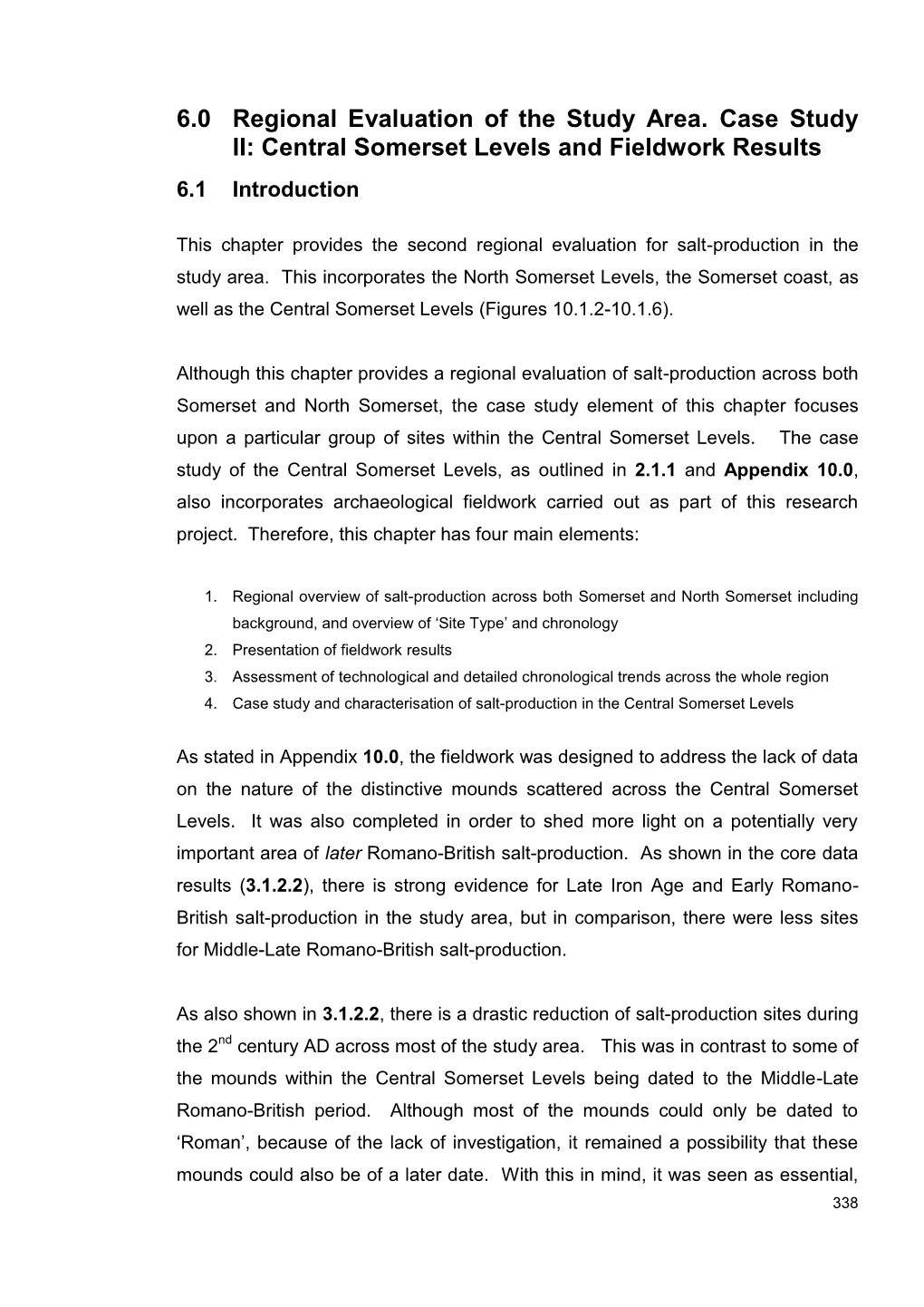 Central Somerset Levels and Fieldwork Results 6.1 Introduction