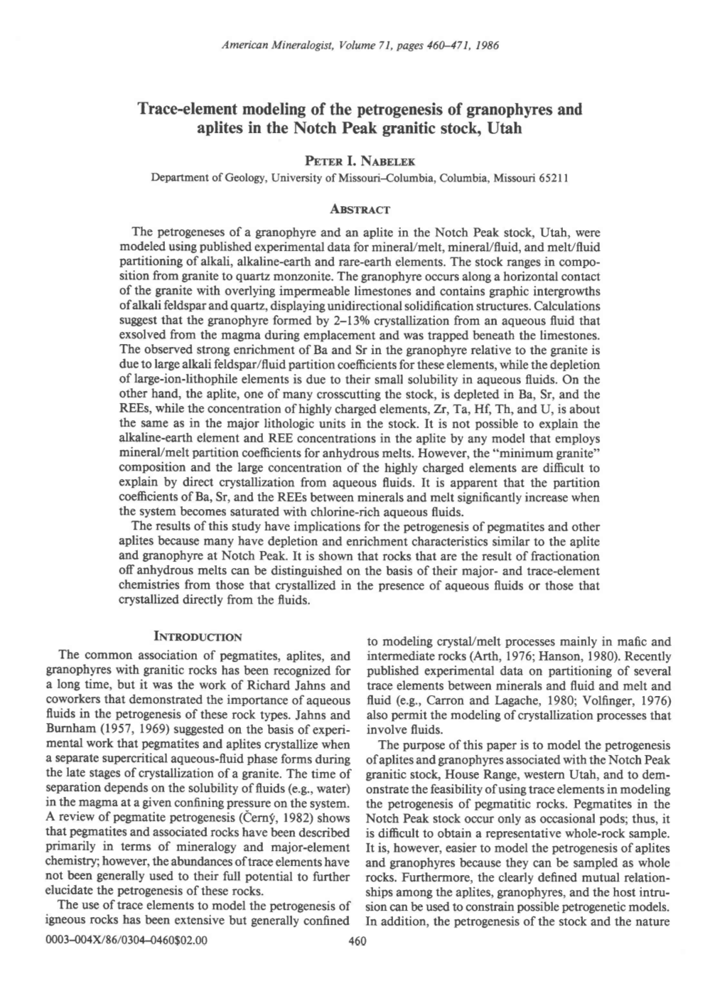 Trace-Element Modeling of the Petrogenesis of Granophyres And