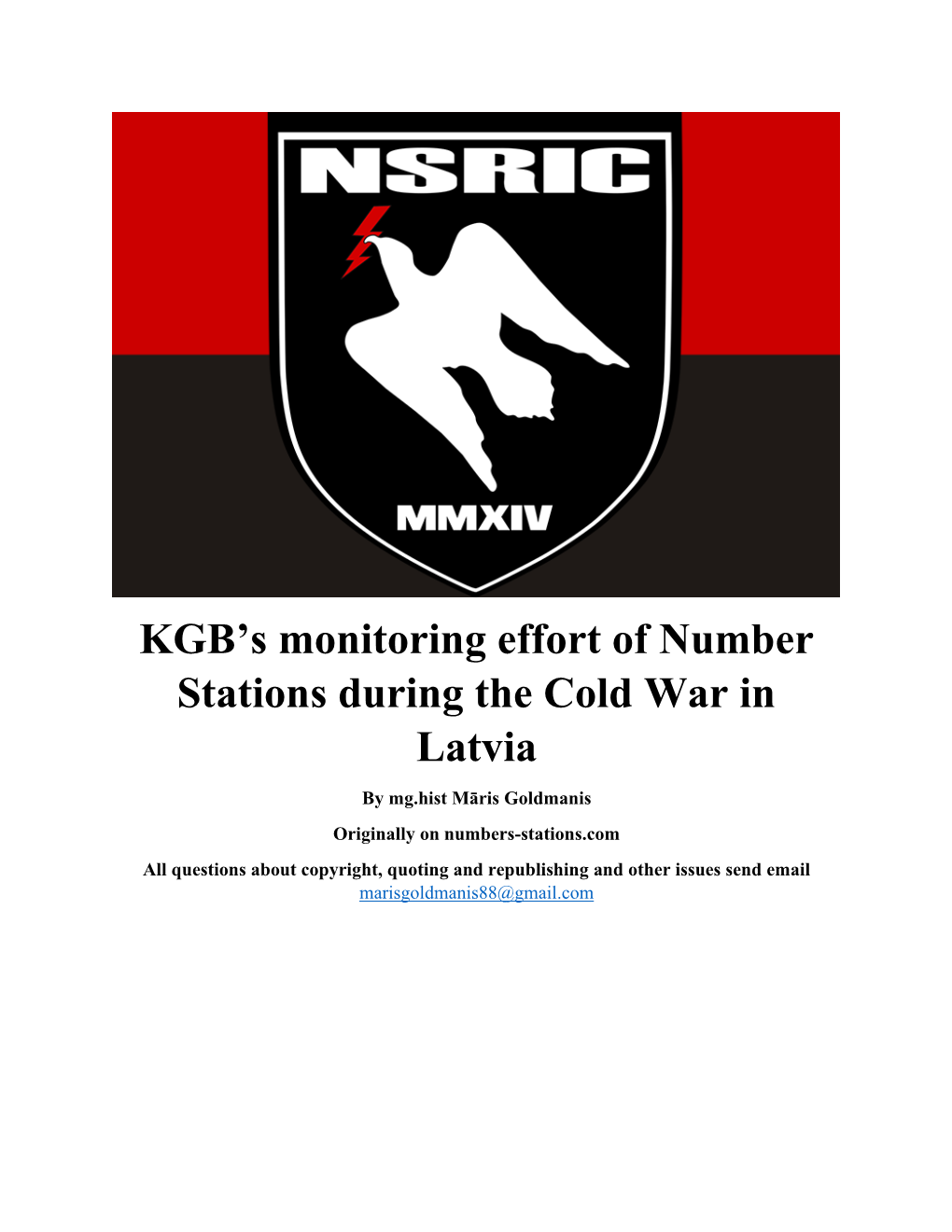 KGB's Monitoring Effort of Number Stations During the Cold War in Latvia