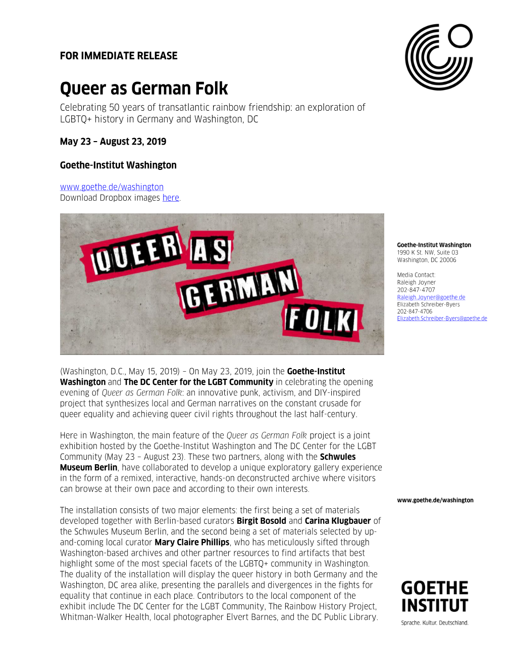 Queer As German Folk Celebrating 50 Years of Transatlantic Rainbow Friendship: an Exploration of LGBTQ+ History in Germany and Washington, DC