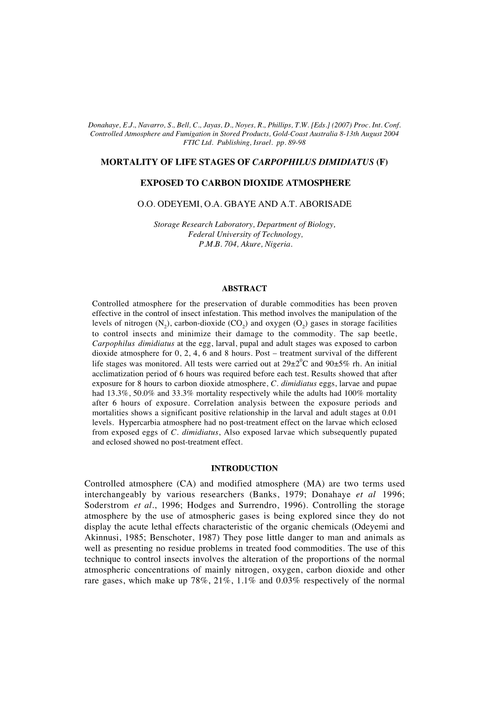 Mortality of Life Stages of Carpophilus Dimidiatus (F)