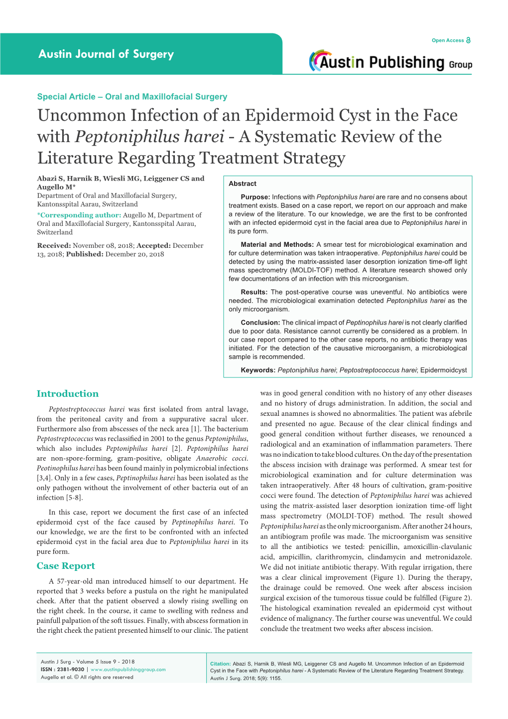 Peptoniphilus Harei - a Systematic Review of the Literature Regarding Treatment Strategy
