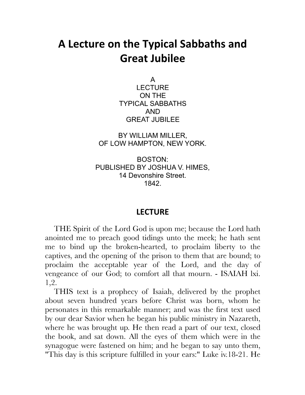 Miller – a Lecture on the Typical Sabbaths and Great Jubilee.Pdf