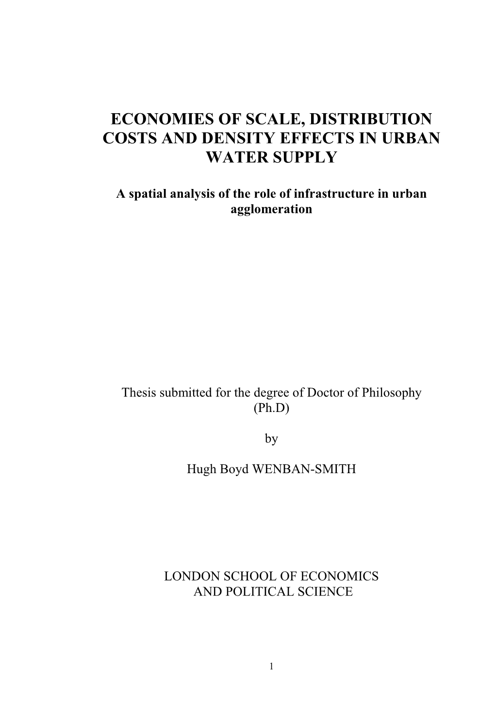 Economies of Scale, Distribution Costs and Density Effects in Urban Water Supply