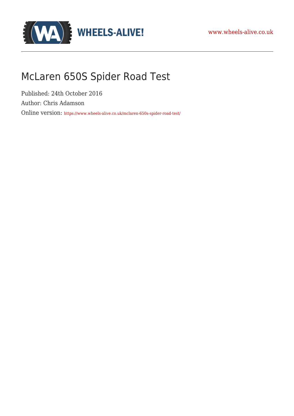 Mclaren 650S Spider Road Test