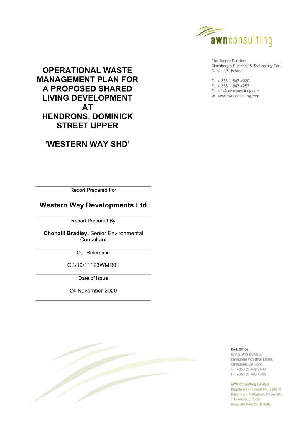 Operational Waste Management Plan for a Proposed Shared Living Development at Hendrons, Dominick Street Upper
