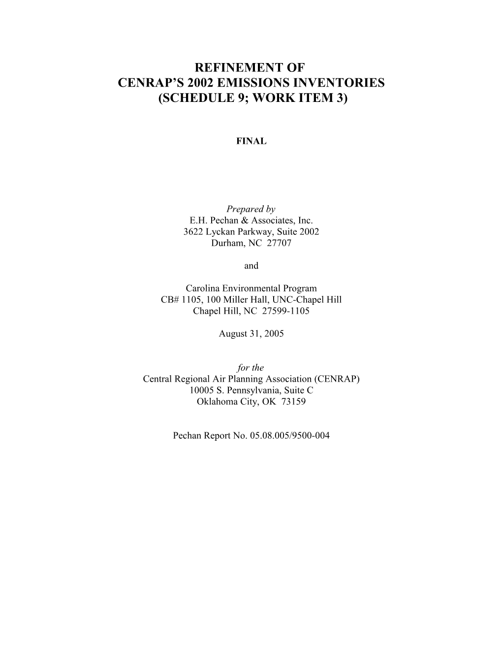 Consolidation of Emissions Inventories for the CENRAP Regional Planning Organization (RPO)