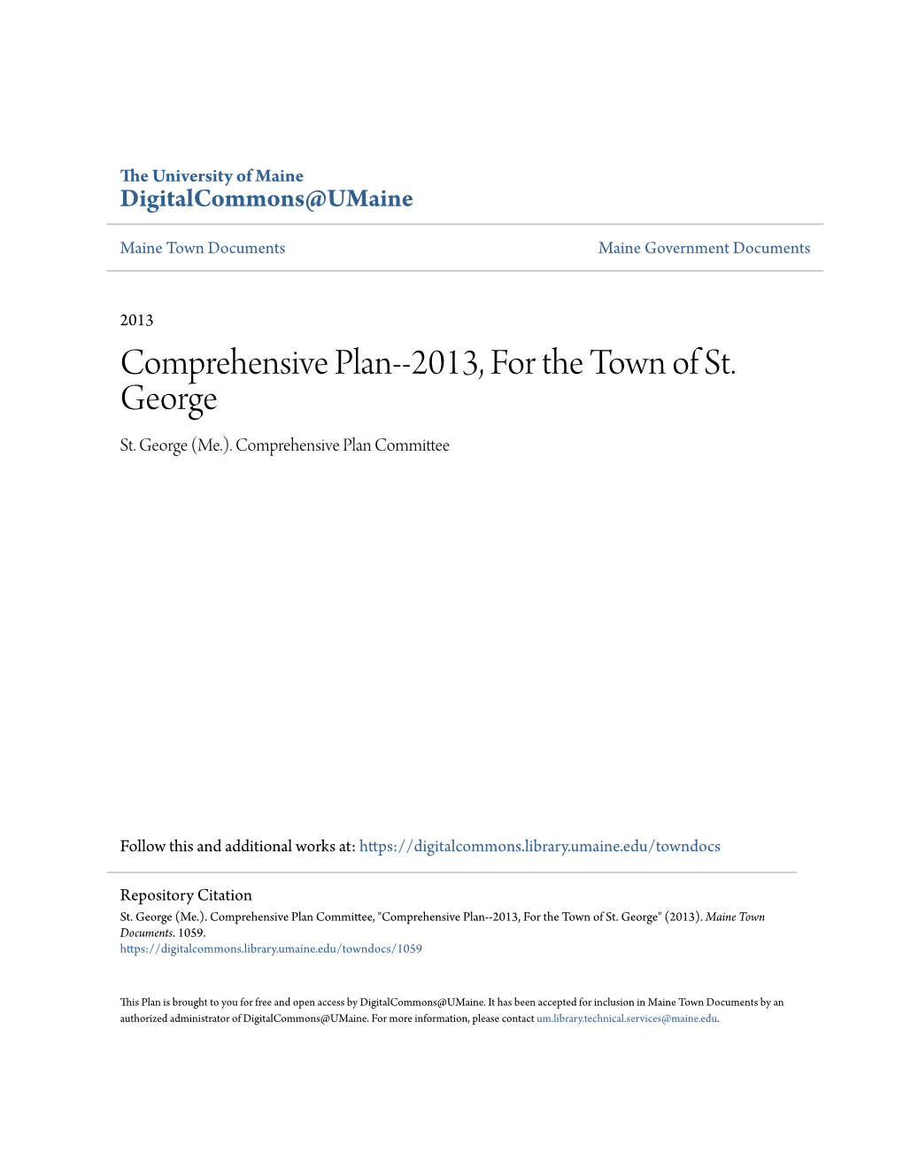 Comprehensive Plan--2013, for the Town of St. George St