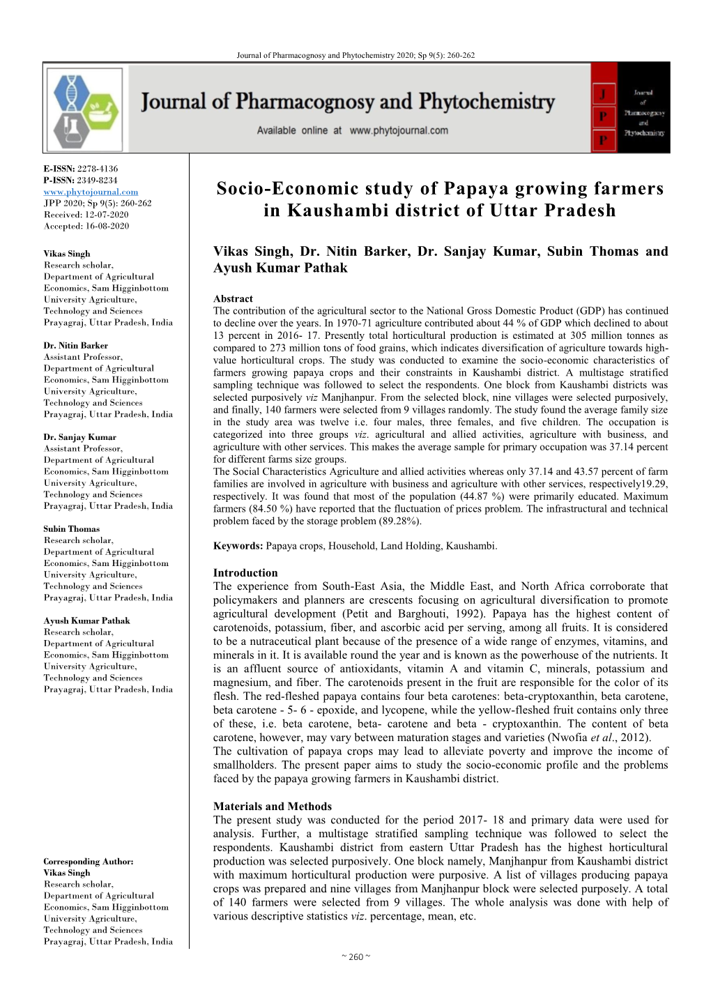 Socio-Economic Study of Papaya Growing Farmers in Kaushambi