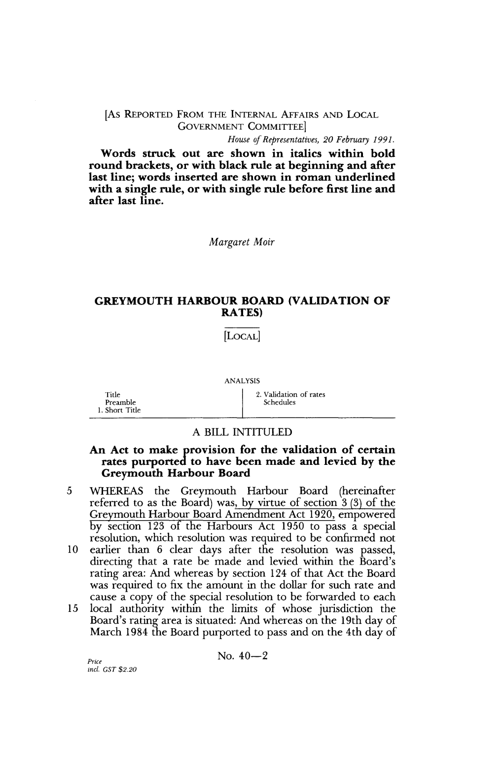 Greymouth Harbour Board (Validation of Rates)