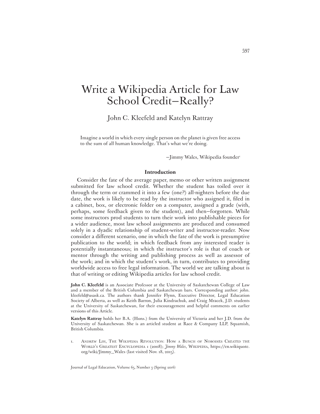 Write a Wikipedia Article for Law School Credit—Really?