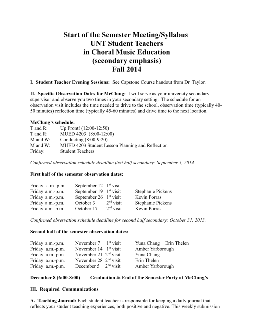 Start of the Semester Meeting/Syllabus