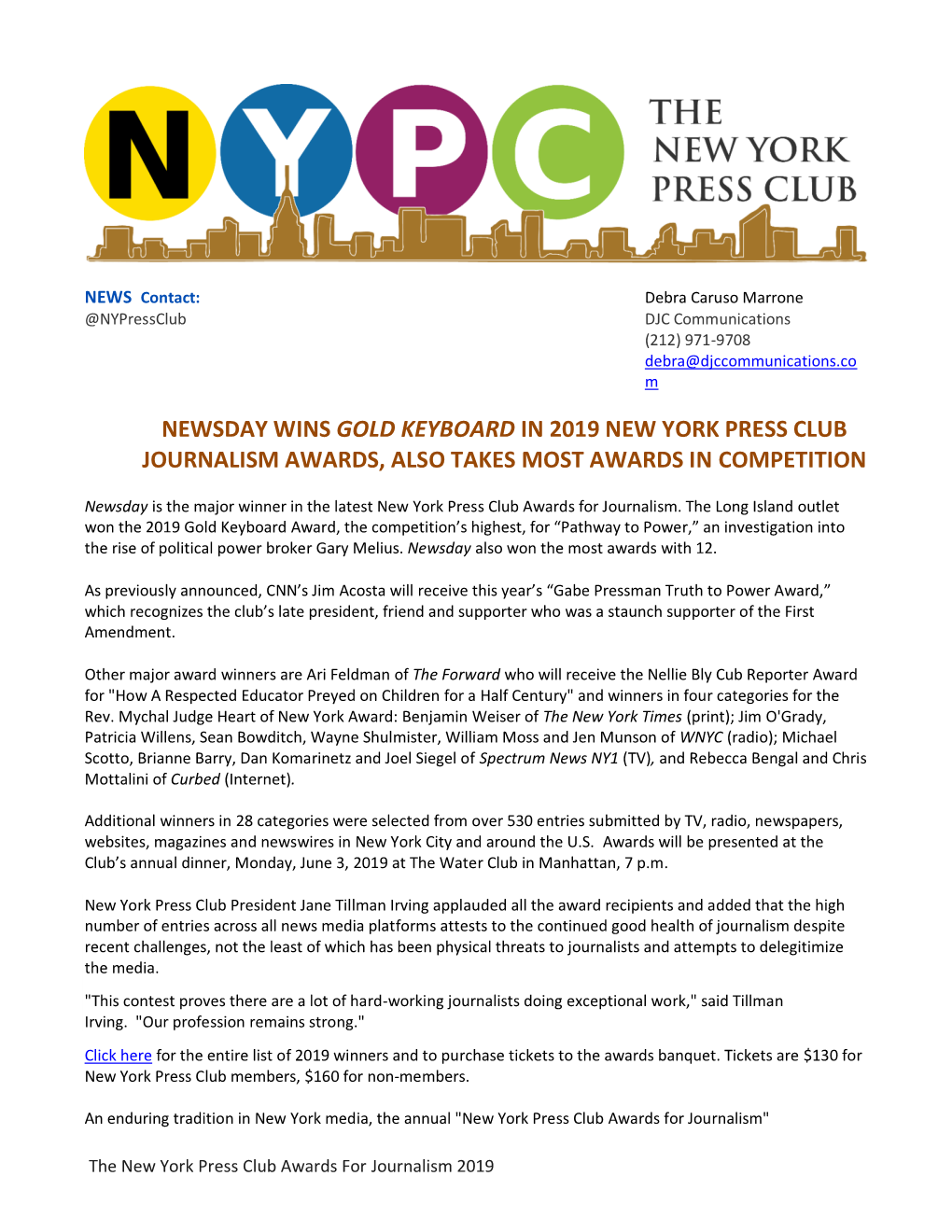 Journalism Awards Winners Press Release (PDF)