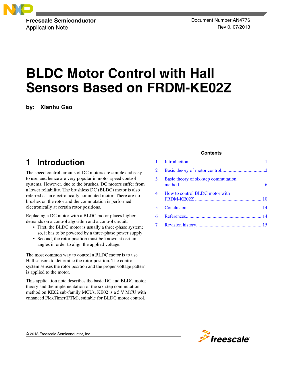 BLDC Motor Control with Hall Sensor Based on FRDM-KE02Z