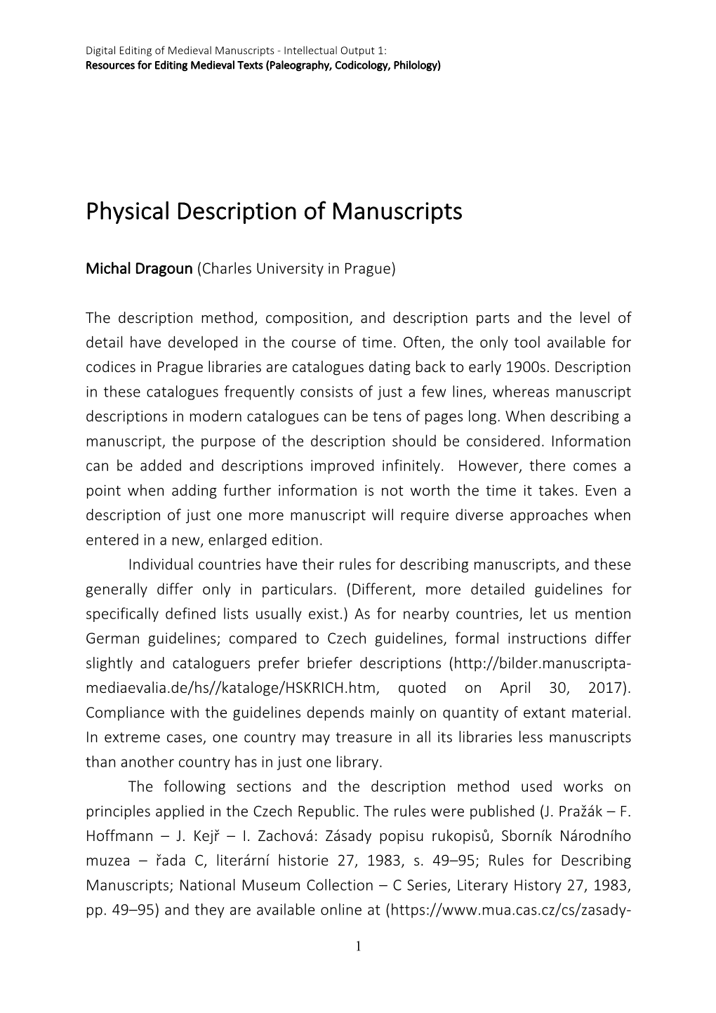 Physical Description of Manuscripts