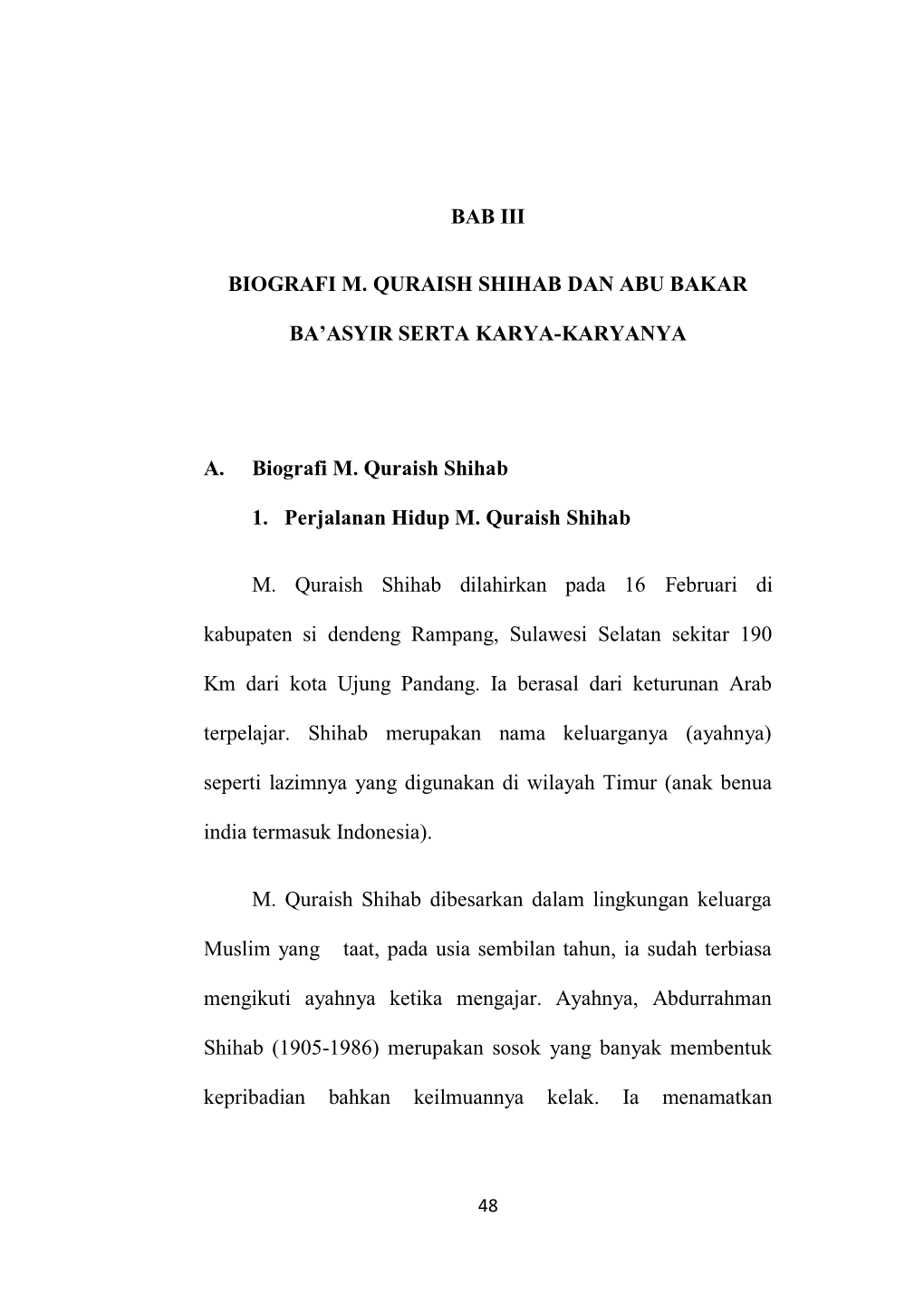 Bab Iii Biografi M. Quraish Shihab Dan Abu Bakar Ba