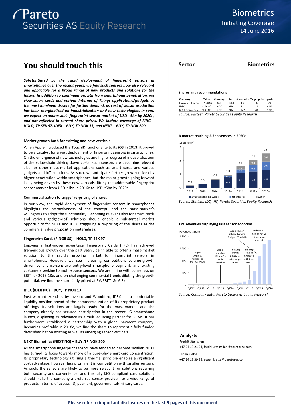 Biometrics Initiating Coverage 14 June 2016