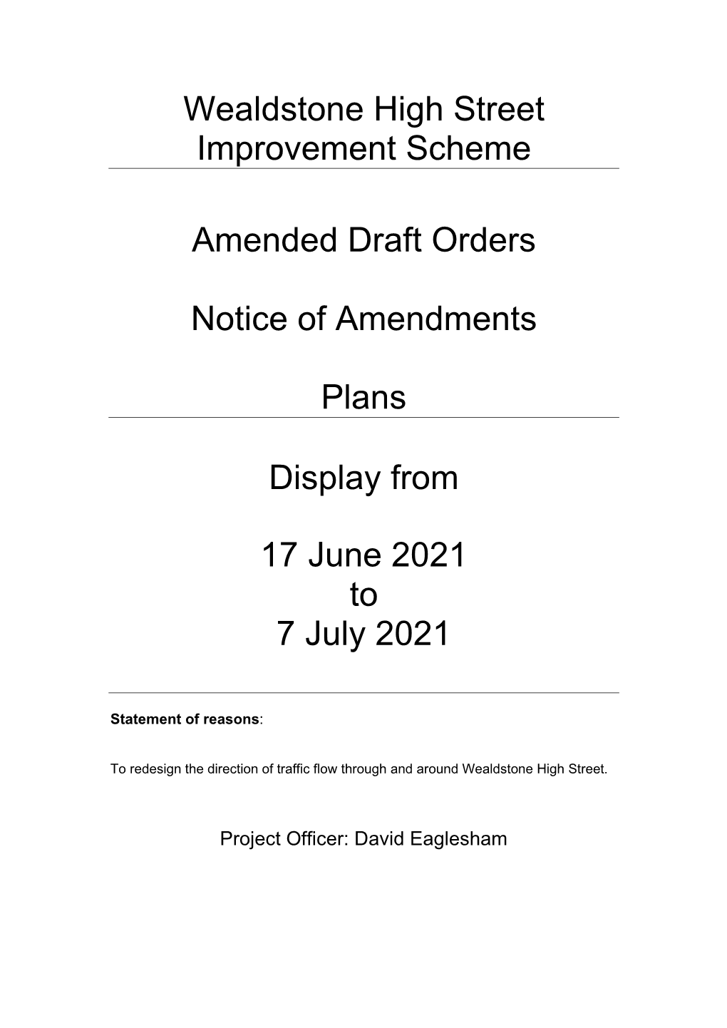 Wealdstone High Street Improvement Scheme Amended Draft Orders