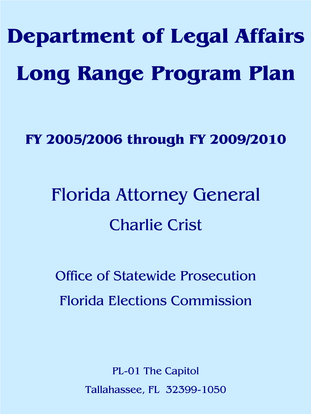 Department of Legal Affairs Long Range Program Plan