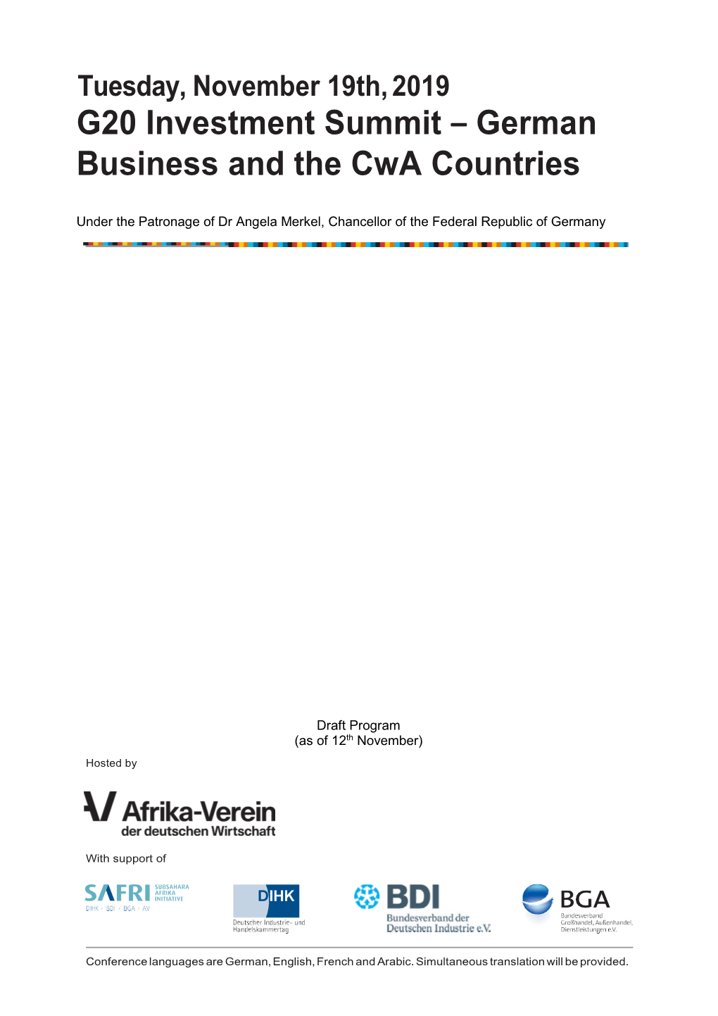 G20 Investment Summit – German Business and the Cwa Countries