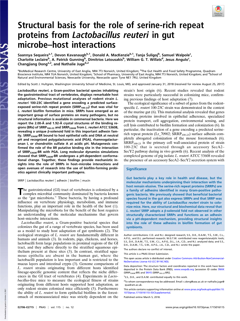 Structural Basis for the Role of Serine-Rich Repeat Proteins from Lactobacillus Reuteri in Gut Microbe–Host Interactions