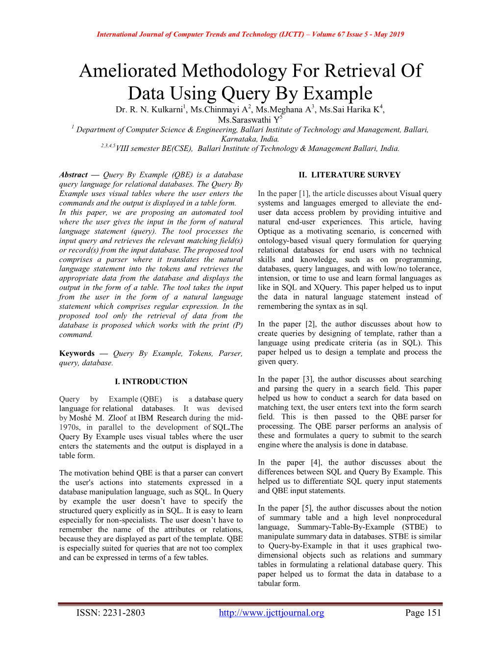 Ameliorated Methodology for Retrieval of Data Using Query by Example Dr