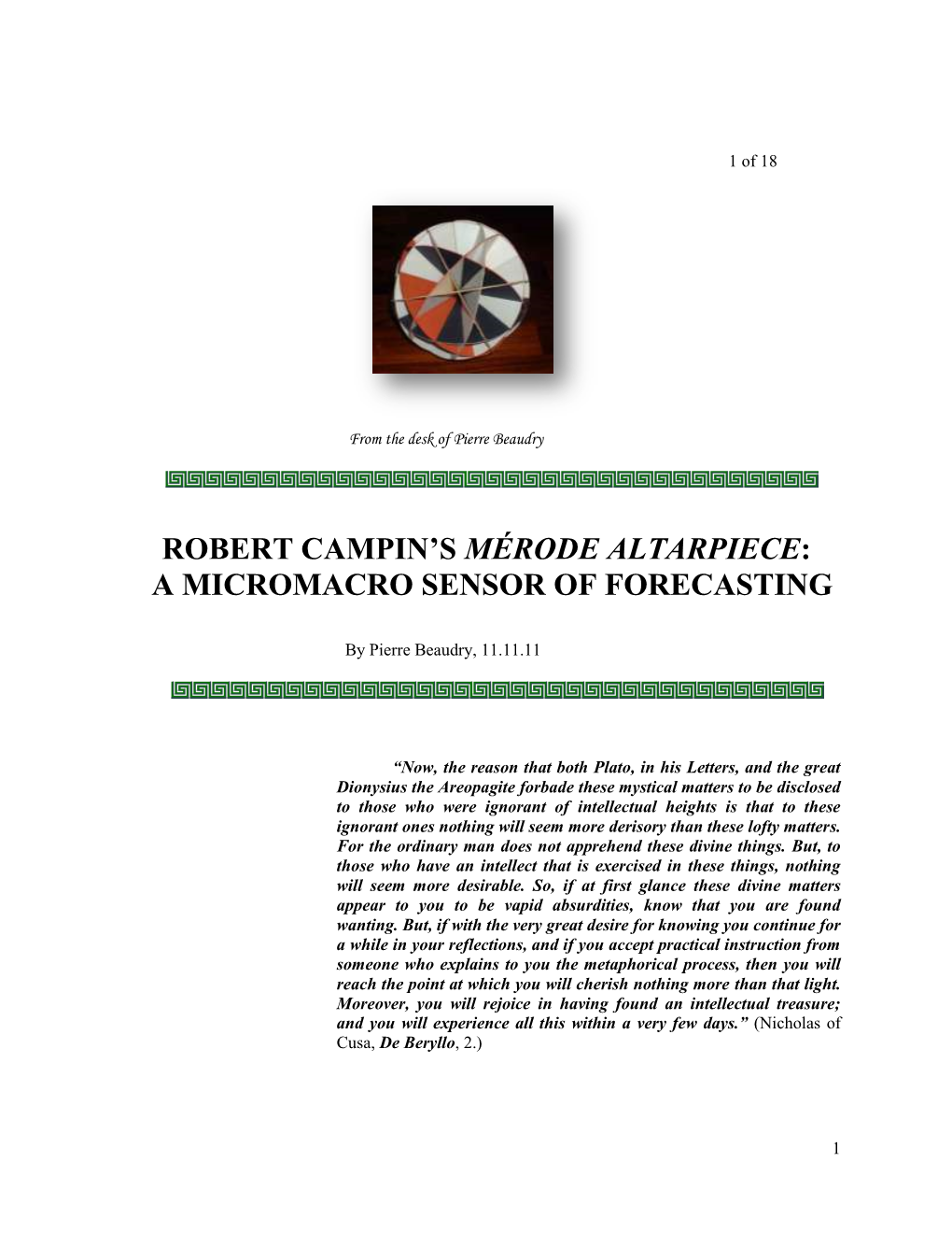 Robert Campin's Mérode Altarpiece: a Micromacro Sensor of Forecasting