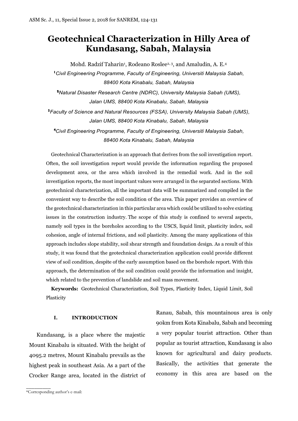 Geotechnical Characterization in Hilly Area of Kundasang, Sabah, Malaysia