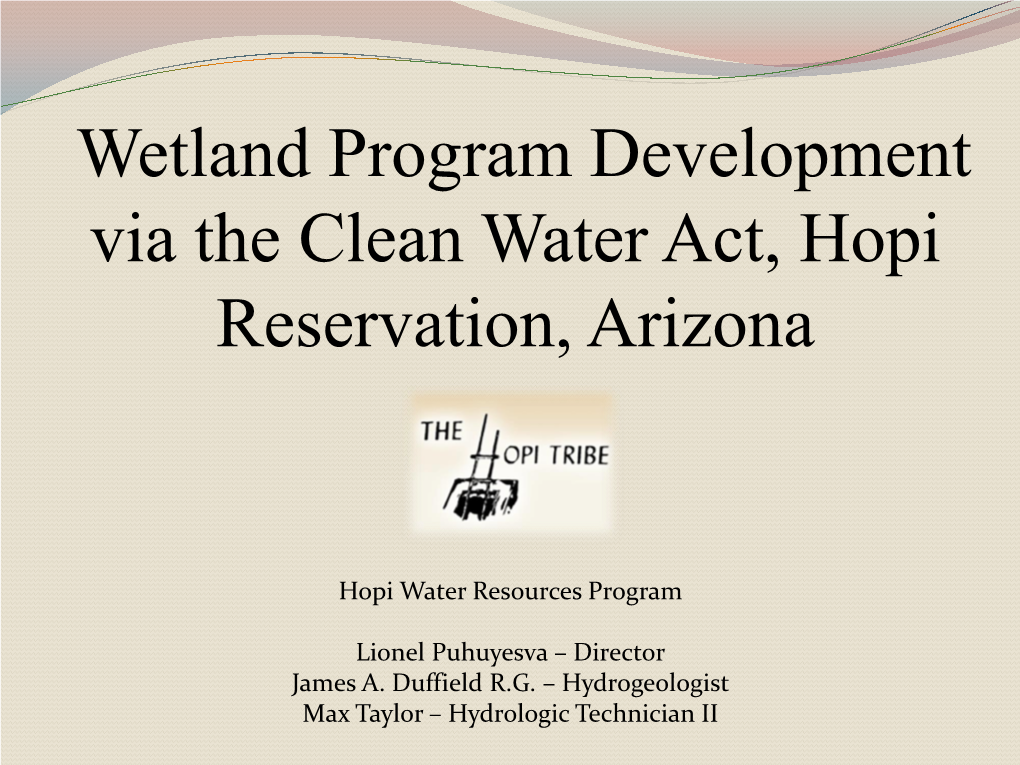 Wetland Program Development Via the Clean Water Act, Hopi Reservation, Arizona