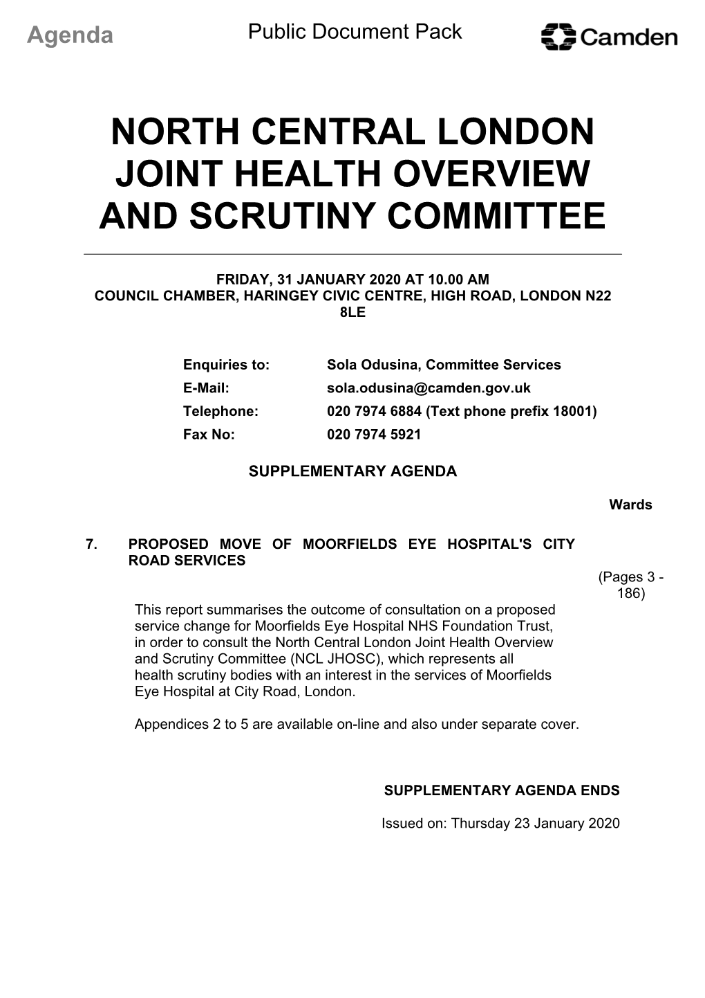 North Central London Joint Health Overview and Scrutiny Committee