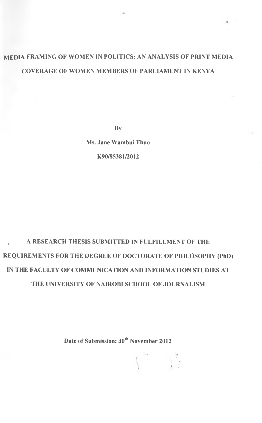 Thuo-Media Framing of Women in Politics an Analysis of Print Media.Pdf