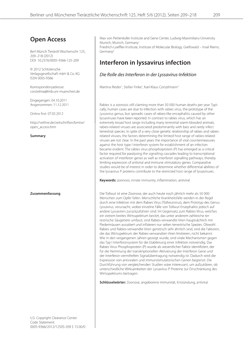 Open Access Interferon in Lyssavirus Infection