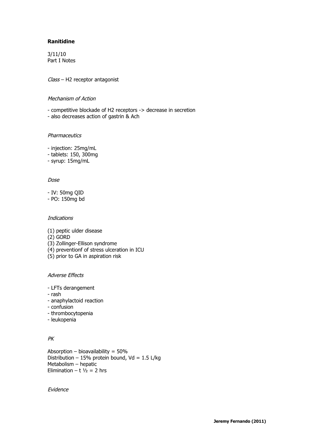 Class H2 Receptor Antagonist