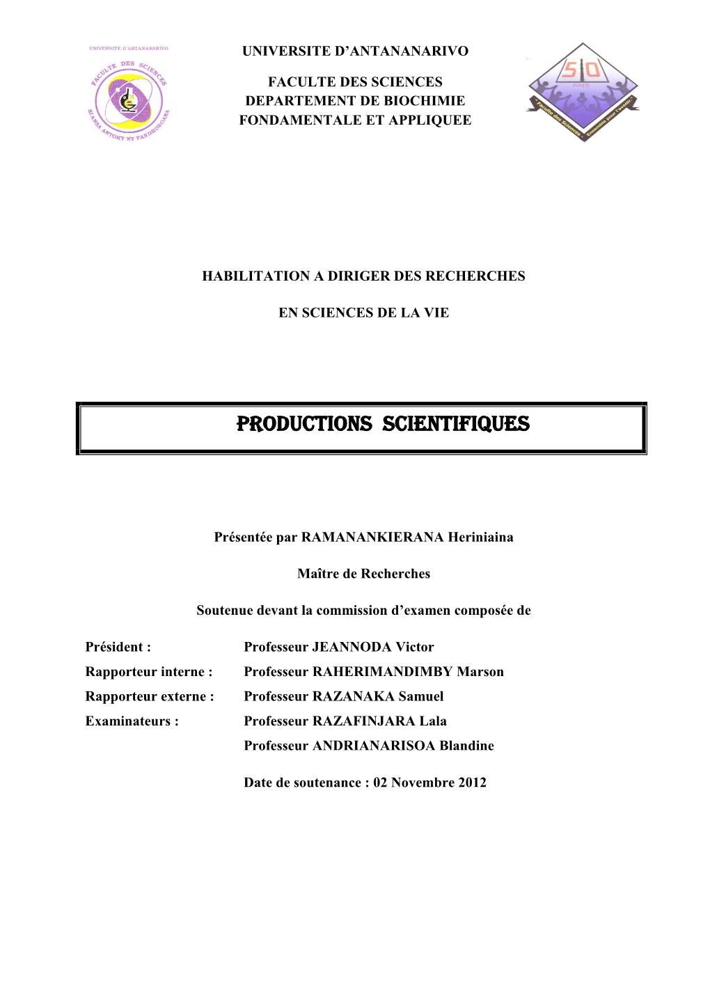 Productions Scientifiques