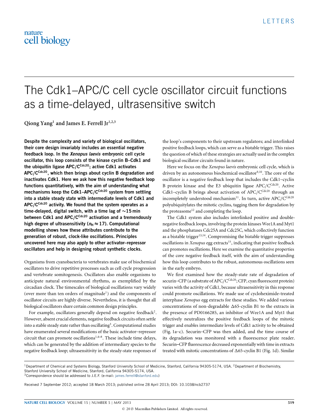 The Cdk1--APC/C Cell Cycle Oscillator Circuit Functions As a Time-Delayed