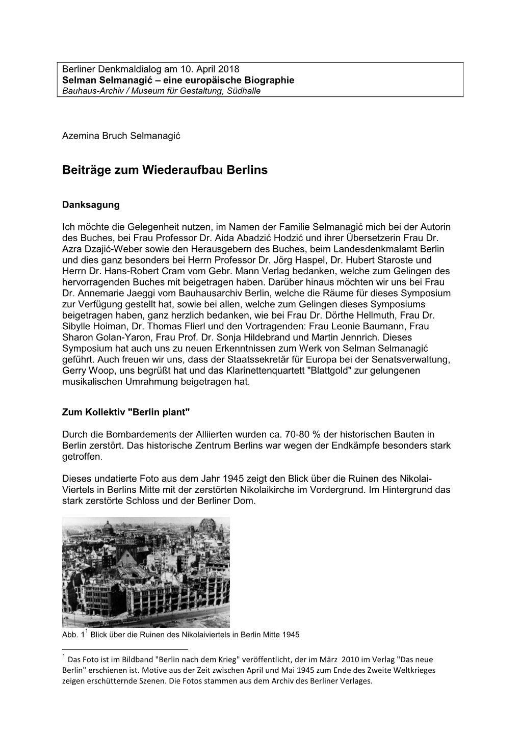 Beiträge Zum Wiederaufbau Berlins