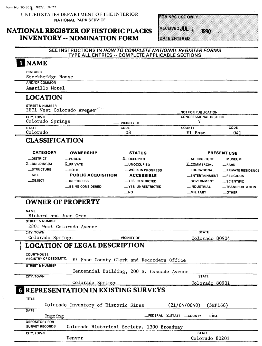 National Register of Historic Places Inventory -- Nomination Form