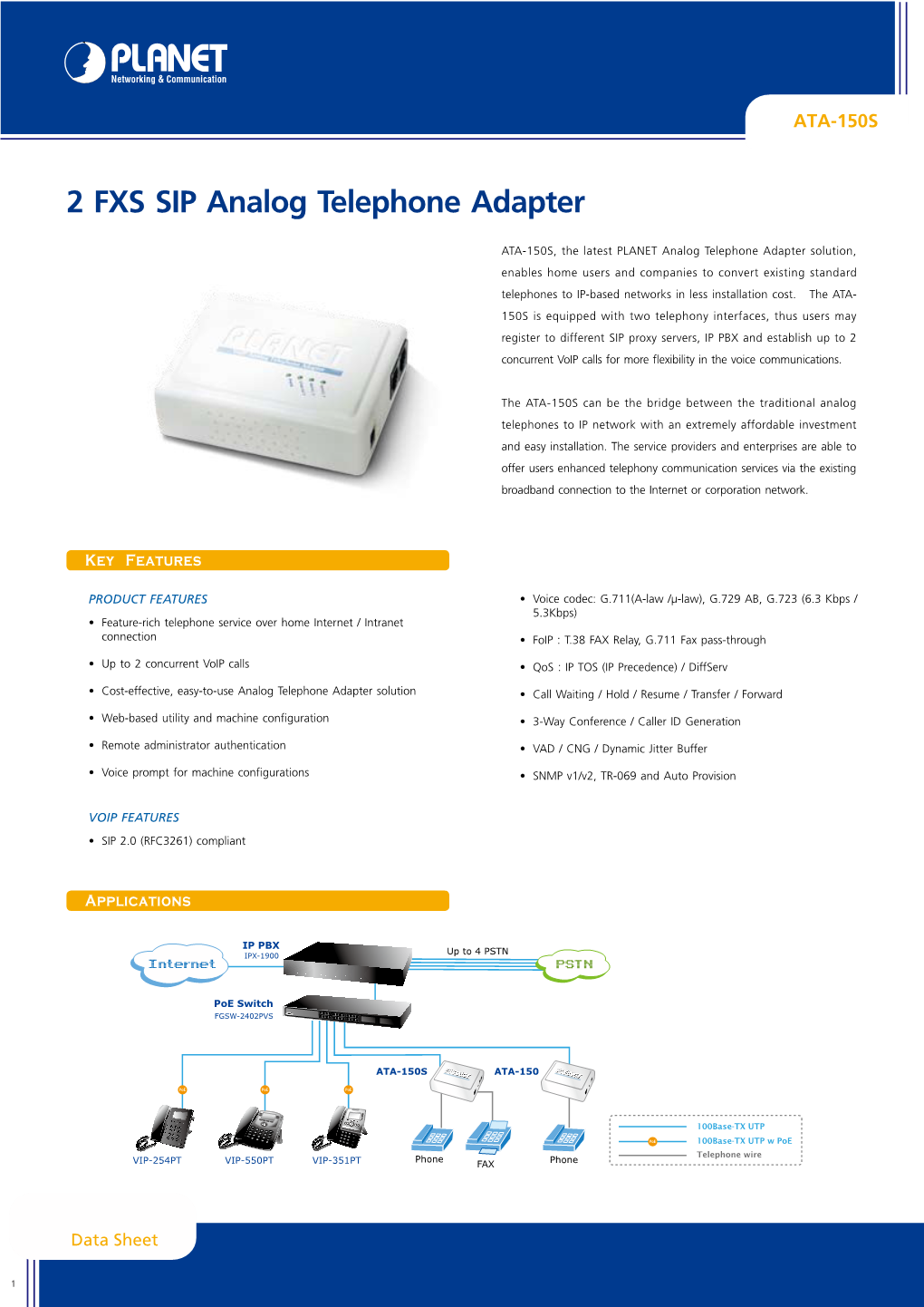 2 FXS SIP Analog Telephone Adapter