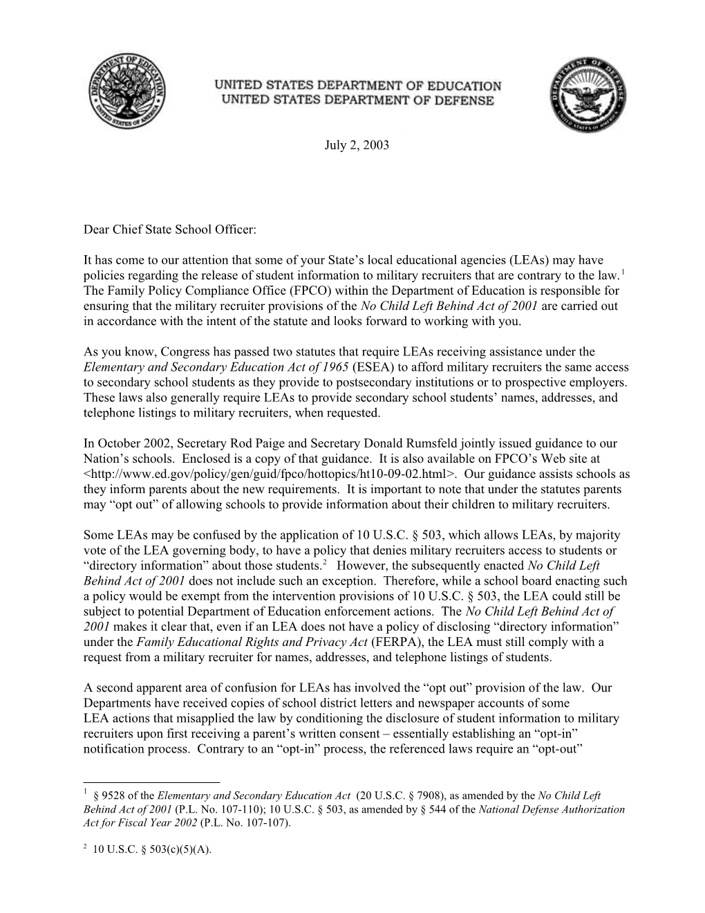 Joint Letter Re: Military Recruiters (Msword)