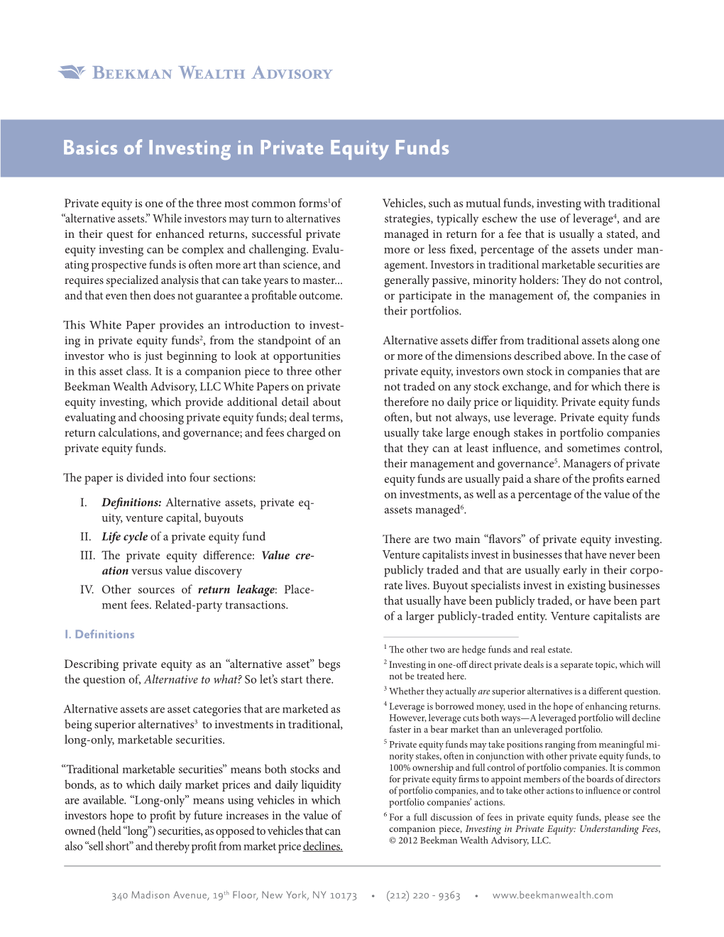 Basics of Investing in Private Equity Funds