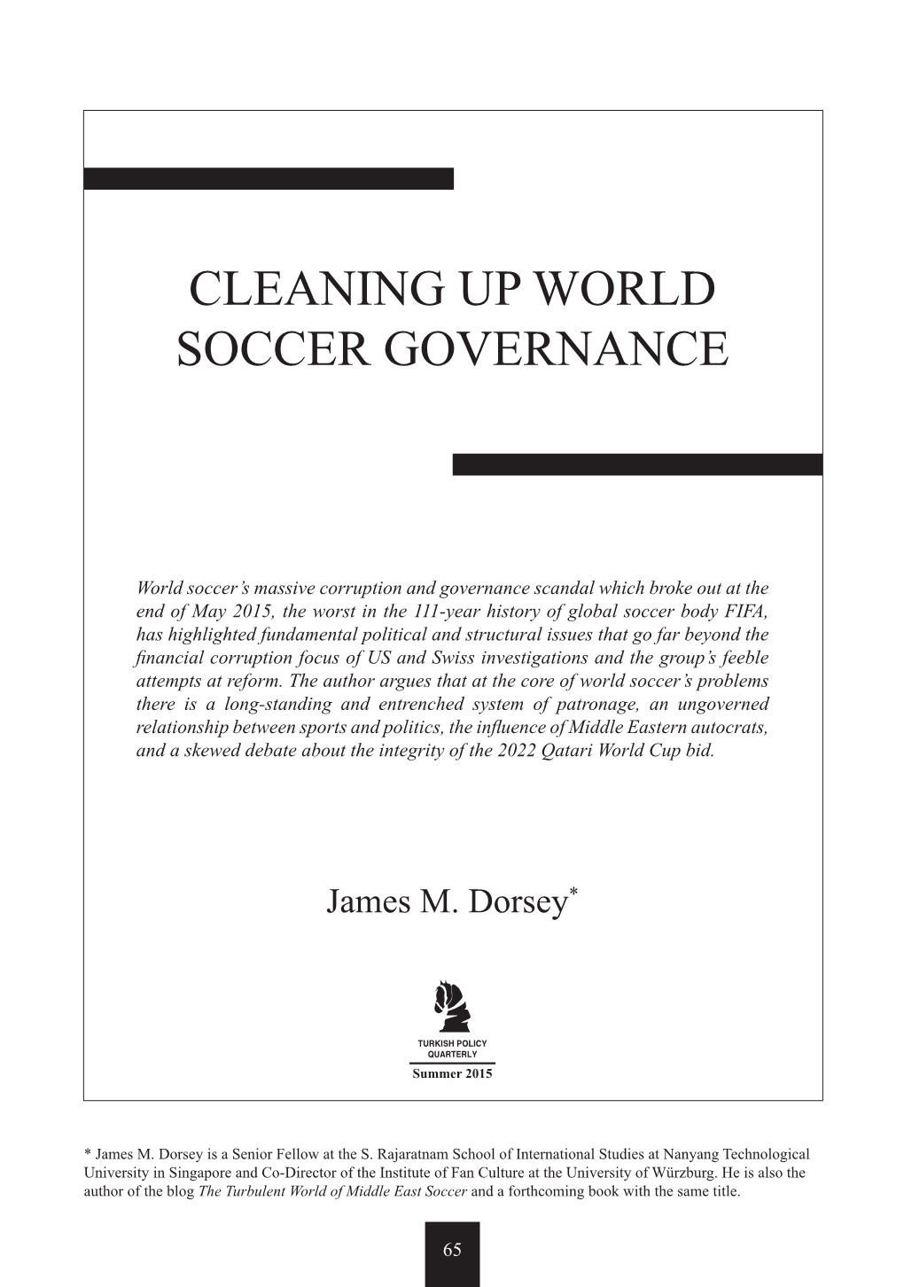 Cleaning up World Soccer Governance