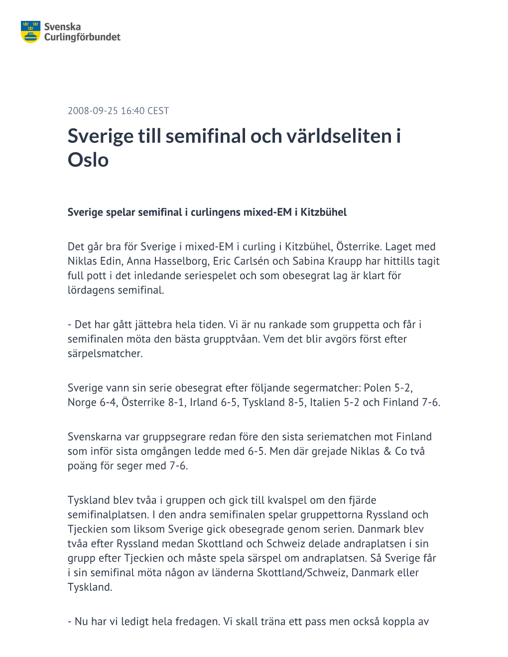 Sverige Till Semifinal Och Världseliten I Oslo