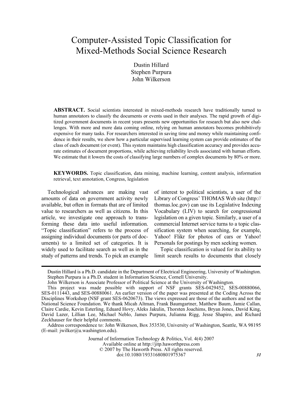 Computer-Assisted Topic Classification for Mixed-Methods Social Science Research