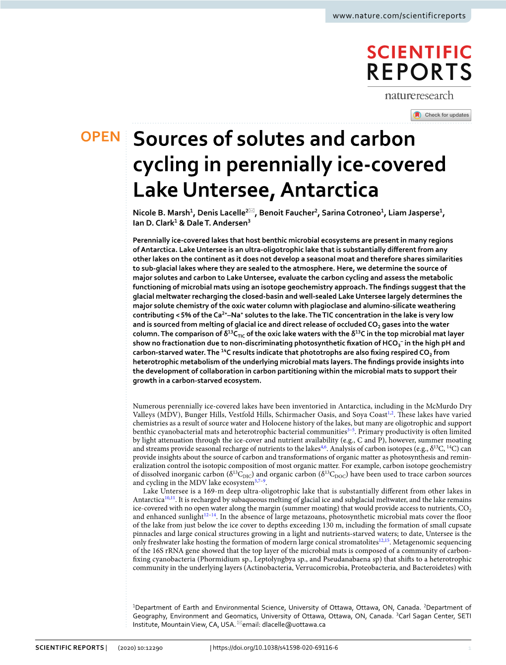 Sources of Solutes and Carbon Cycling in Perennially Ice-Covered Lake