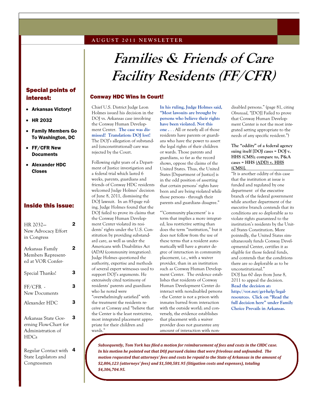 Families & Friends of Care Facility Residents (FF/CFR)